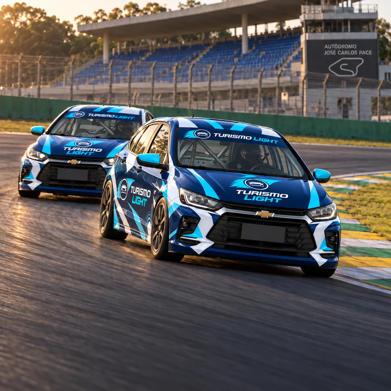 Disputa de Sprint entre carros Onix em Interlagos.