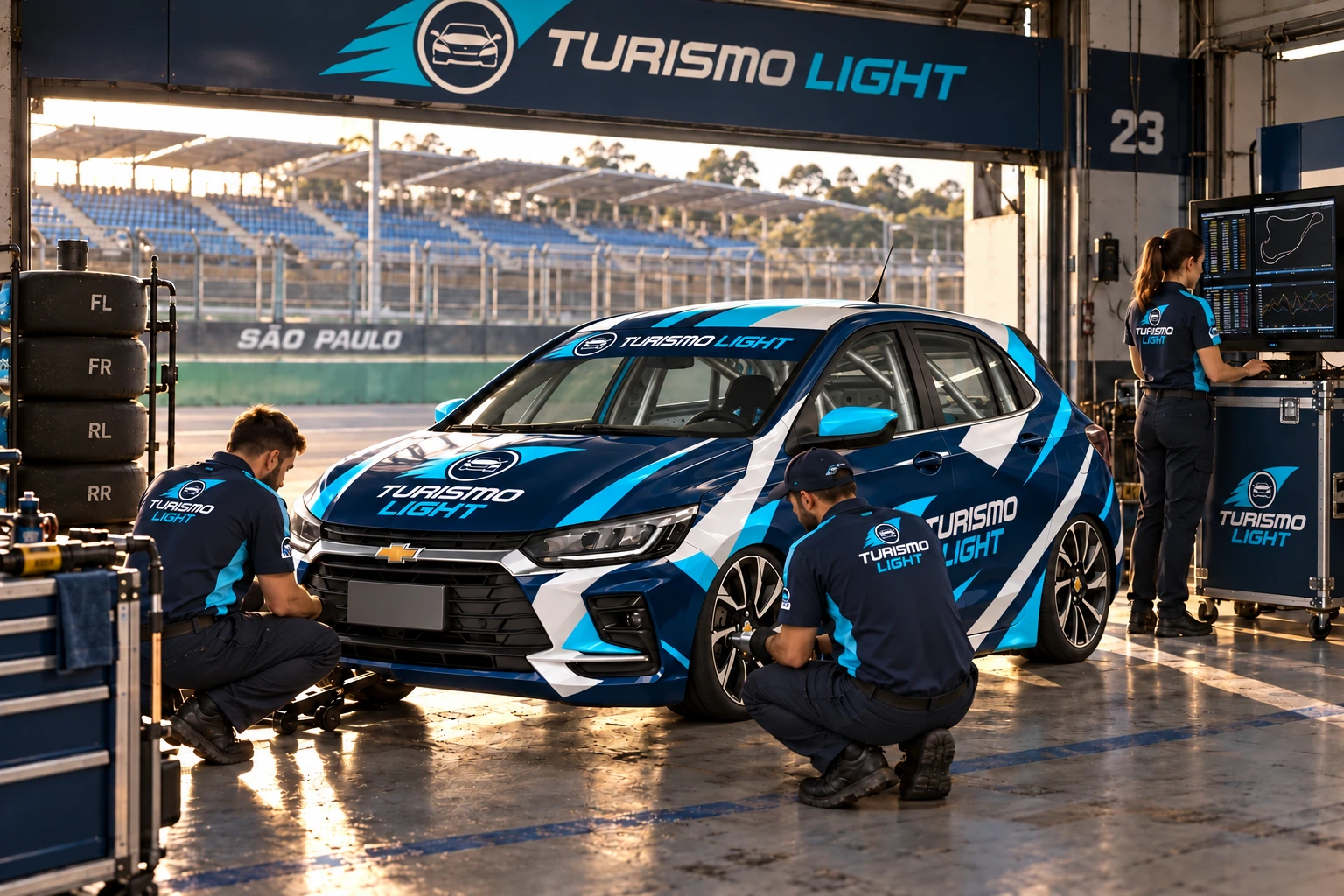 Mecânicos preparando o Onix Turismo Light